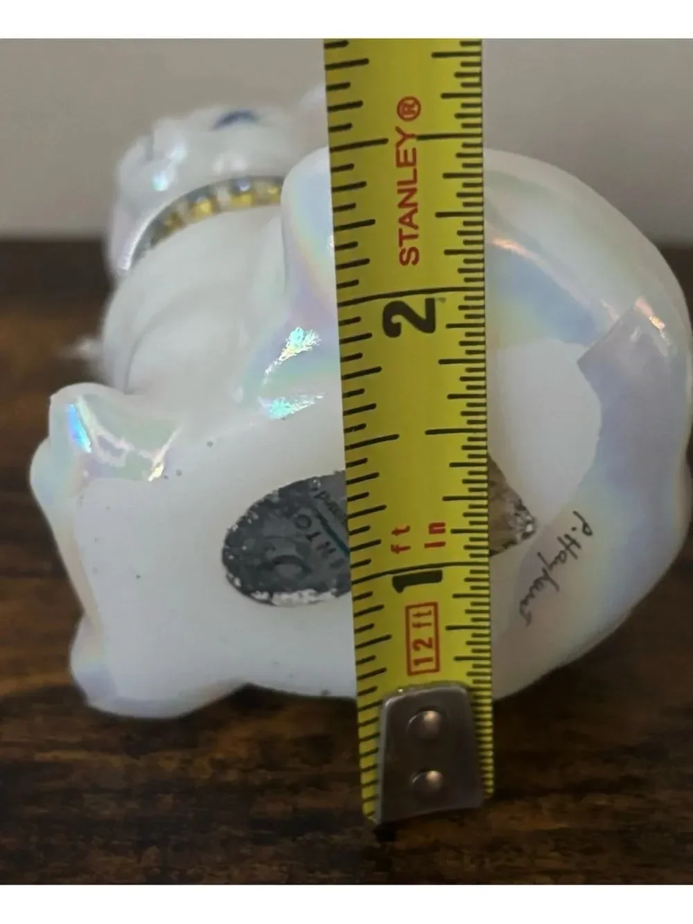 Vintage Fenton Opal Iridescent December Cat ~ Blue Zircon - UVGlow - Marked